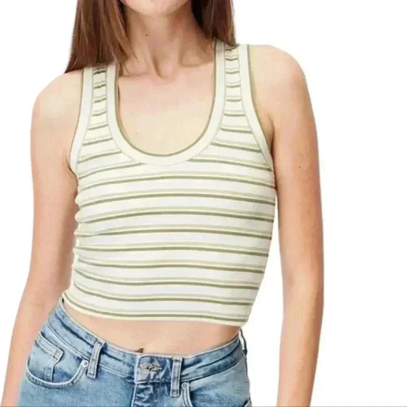 Abercrombie & Fitch Essential Scoopneck Tank Top White Stripe Y2K Women's Large - Picture 1 of 11